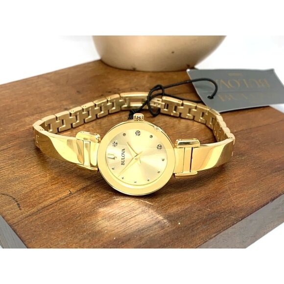 Bulova Women's Watch 97P164 Marc Anthony Quartz Bangle Petite Diamond Gold Dial - Picture 8 of 14